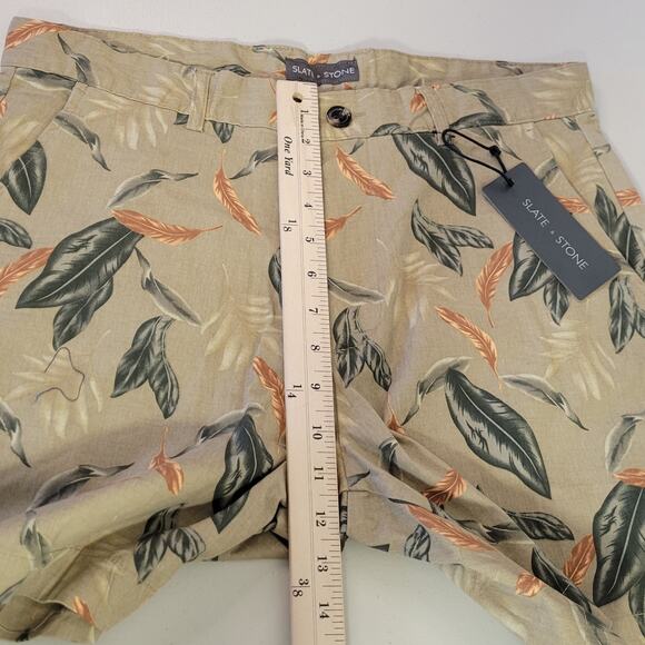 NWT Slate and Stone Khaki Leaf 7" Cotton Ross‎ Short Men's Size 34 - Picture 11 of 12